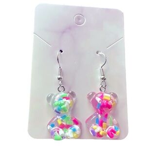 Clear Confetti Bear Earrings